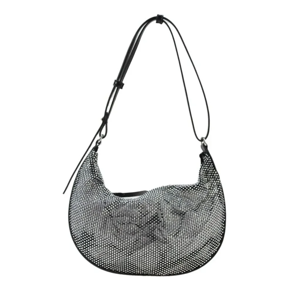 Zara Womens Single Strap Zip Top Crystal Mesh Shoulder Handbag Black